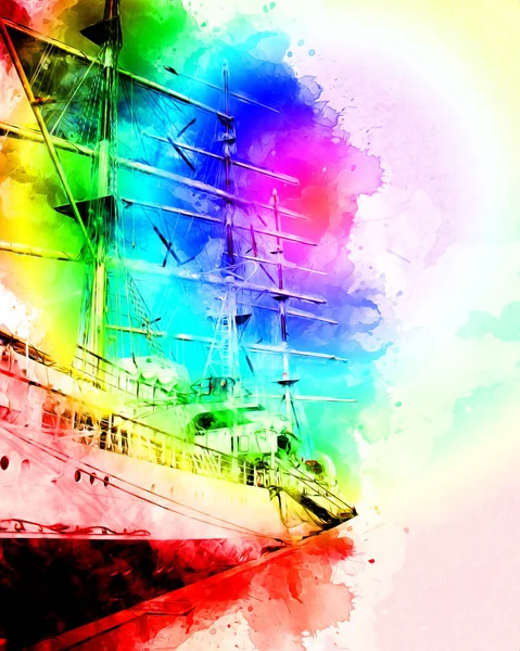 Antika tekne deniz motifi el yapımı sanat eseri çizimi