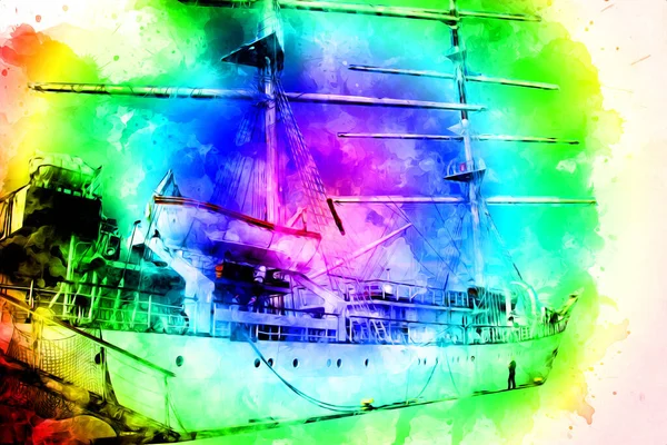 Antika tekne deniz motifi el yapımı sanat eseri çizimi