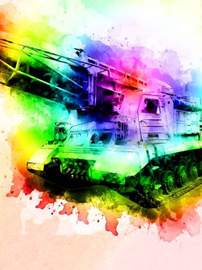 Vintage tank izole çizim sanat illüstrasyonu