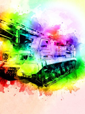 Vintage tank izole çizim sanat illüstrasyonu