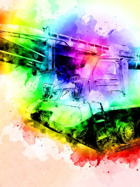 Vintage tank izole çizim sanat illüstrasyonu