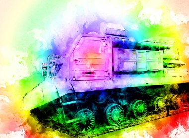 Vintage tank izole çizim sanat illüstrasyonu