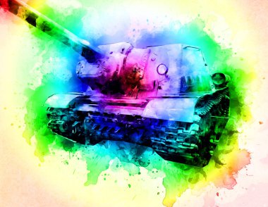 Vintage tank izole çizim sanat illüstrasyonu