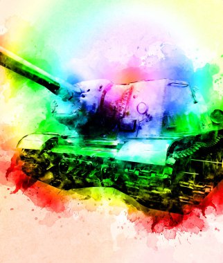 Vintage tank izole çizim sanat illüstrasyonu