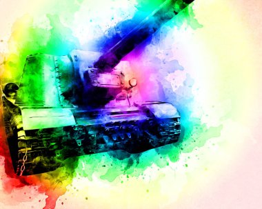 Vintage tank izole çizim sanat illüstrasyonu