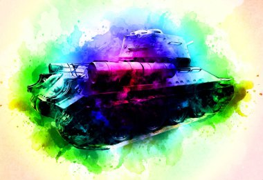 Vintage tank izole çizim sanat illüstrasyonu