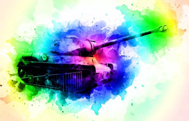 Vintage tank izole çizim sanat illüstrasyonu