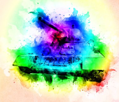 Vintage tank izole çizim sanat illüstrasyonu