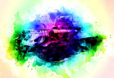 Vintage tank izole çizim sanat illüstrasyonu