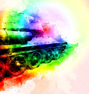 Vintage tank izole çizim sanat illüstrasyonu