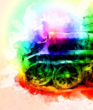 Vintage tank izole çizim sanat illüstrasyonu