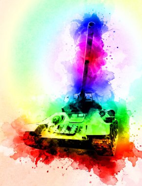 Vintage tank izole çizim sanat illüstrasyonu