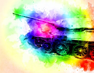 Vintage tank izole çizim sanat illüstrasyonu