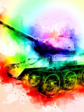 Vintage tank izole çizim sanat illüstrasyonu