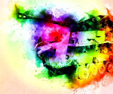 Vintage tank izole çizim sanat illüstrasyonu