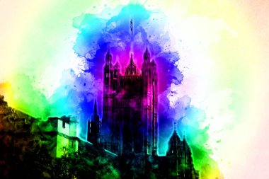 Londra 'nın büyük Ben sanat eseri çizimi, çizim, eğlenceli tasarım, antika retro