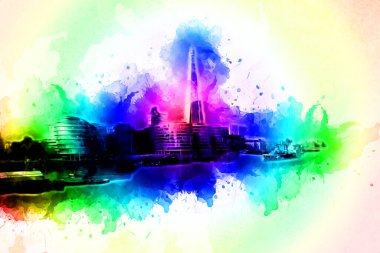 Londra 'nın büyük Ben sanat eseri çizimi, çizim, eğlenceli tasarım, antika retro