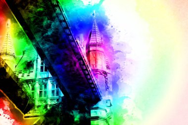 Londra 'nın büyük Ben sanat eseri çizimi, çizim, eğlenceli tasarım, antika retro