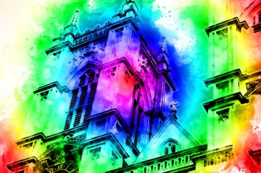 Londra 'nın büyük Ben sanat eseri çizimi, çizim, eğlenceli tasarım, antika retro