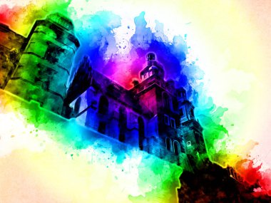 Eski şehir Krakow sanat illüstrasyonları antika