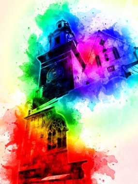 Eski şehir Krakow sanat illüstrasyonları antika