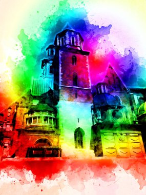 Eski şehir Krakow sanat illüstrasyonları antika