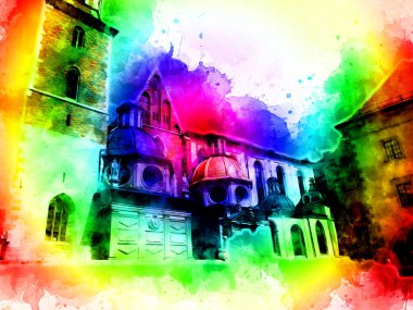 Eski şehir Krakow sanat illüstrasyonları antika