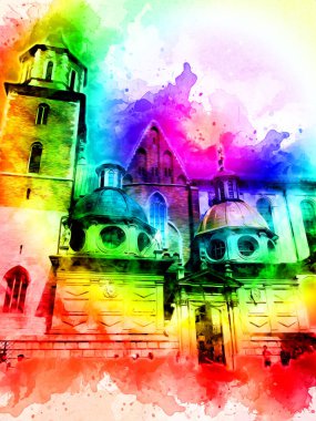 Eski şehir Krakow sanat illüstrasyonları antika