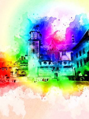 Eski şehir Krakow sanat illüstrasyonları antika