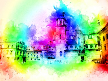 Eski şehir Krakow sanat illüstrasyonları antika