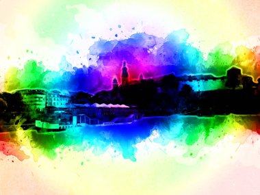 Eski şehir Krakow sanat illüstrasyonları antika