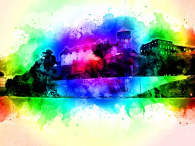 Eski şehir Krakow sanat illüstrasyonları antika