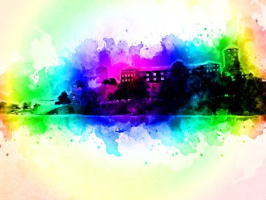 Eski şehir Krakow sanat illüstrasyonları antika