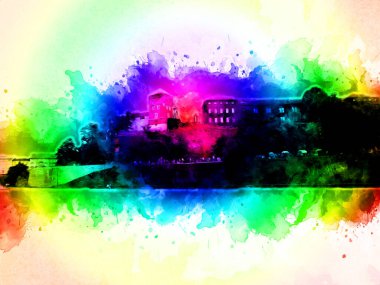 Eski şehir Krakow sanat illüstrasyonları antika