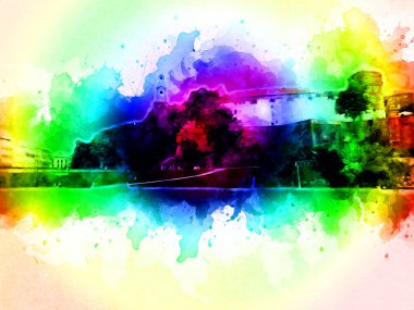 Eski şehir Krakow sanat illüstrasyonları antika