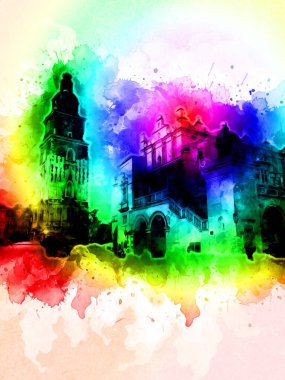 Eski şehir Krakow sanat illüstrasyonları antika