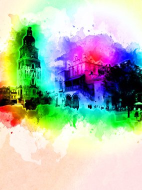 Eski şehir Krakow sanat illüstrasyonları antika