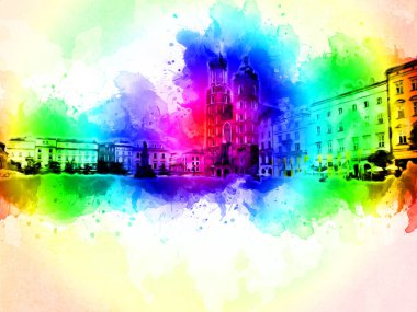 Eski şehir Krakow sanat illüstrasyonları antika