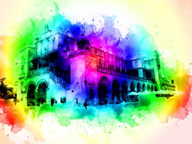 Eski şehir Krakow sanat illüstrasyonları antika