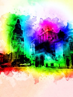 Eski şehir Krakow sanat illüstrasyonları antika