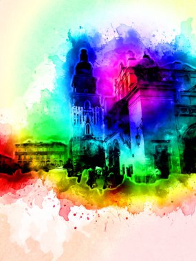 Eski şehir Krakow sanat illüstrasyonları antika