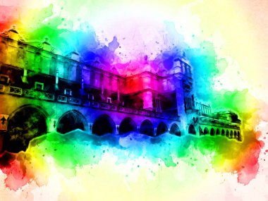 Eski şehir Krakow sanat illüstrasyonları antika