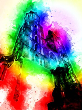 Eski şehir Krakow sanat illüstrasyonları antika