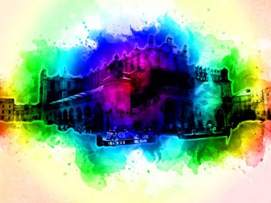 Eski şehir Krakow sanat illüstrasyonları antika