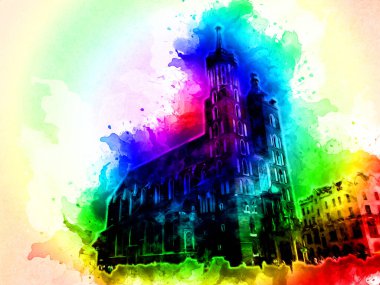 Eski şehir Krakow sanat illüstrasyonları antika