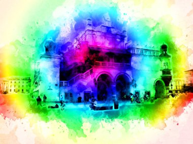 Eski şehir Krakow sanat illüstrasyonları antika