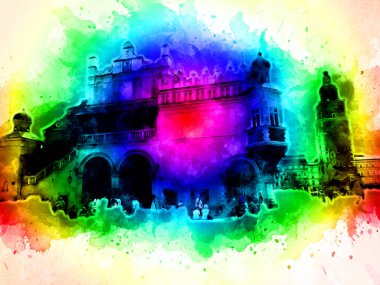 Eski şehir Krakow sanat illüstrasyonları antika