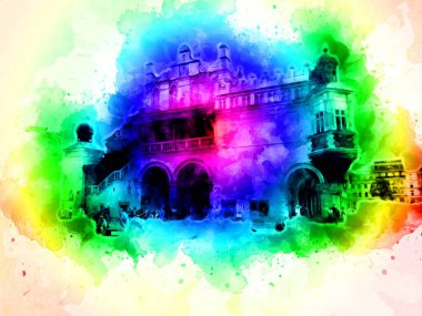 Eski şehir Krakow sanat illüstrasyonları antika