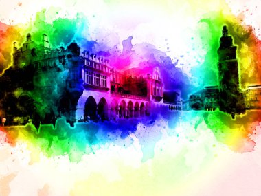 Eski şehir Krakow sanat illüstrasyonları antika