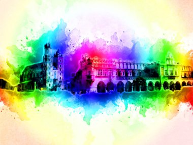 Eski şehir Krakow sanat illüstrasyonları antika